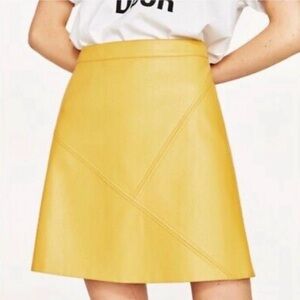 Yellow A-Line Women's Faux Leather Skirt